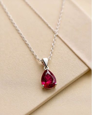 925 Silver Ruby Necklace Pendant Chain included