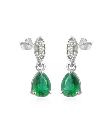 Elegancia earrings in 925 silver with pear-cut Zambian emeralds and diamonds