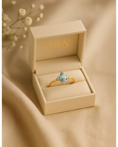 925 Silver Aquamarine Diamonds Ring