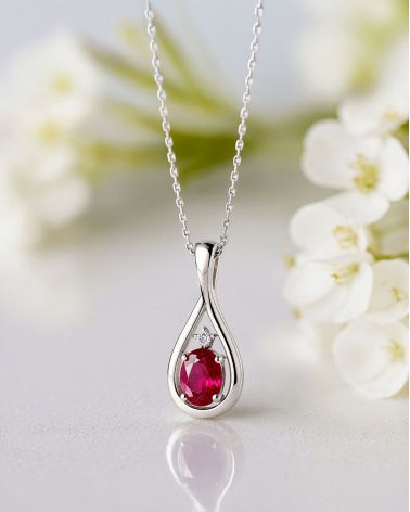 Colgante Pendente Rubino Diamanti Catena Argento inclusa