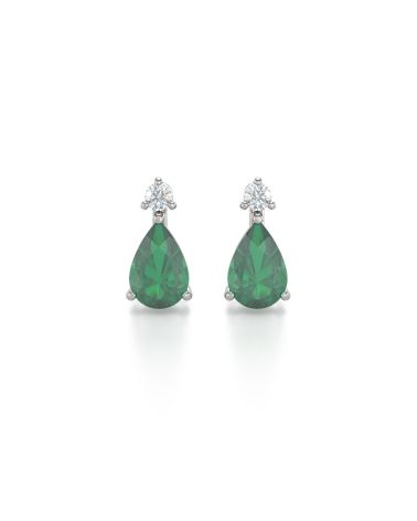 Pendientes Esmeralda y Diamantes Plate de Ley 925