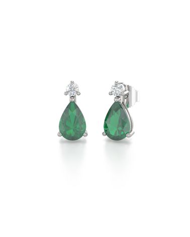 Boucles d'oreille Emeraude et Diamants sur Argent 925 1.15grs