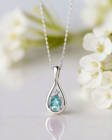 Colgante Pendente Acquamarina Diamanti Catena Argento inclusa