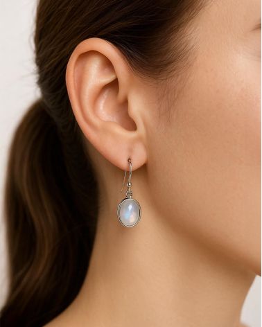Boucles d'Oreilles CLEO - Argent 925, Pierre de Lune Naturelle- Vue zoomée
