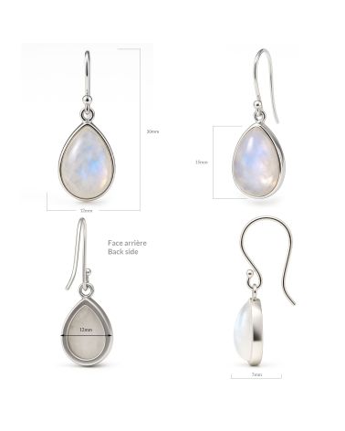Pendientes gota AQUA en plata 925 con piedra luna natural