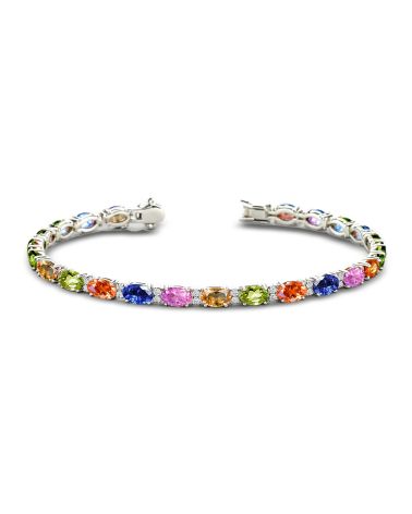 Multi-Sapphire Rainbow Bracelet in Sterling Silver 925 set with multicolored sapphires and diamonds
