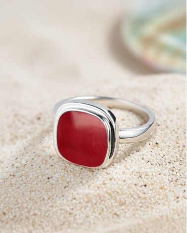 925 Silver Ring with Red Coral - Intense Radiance