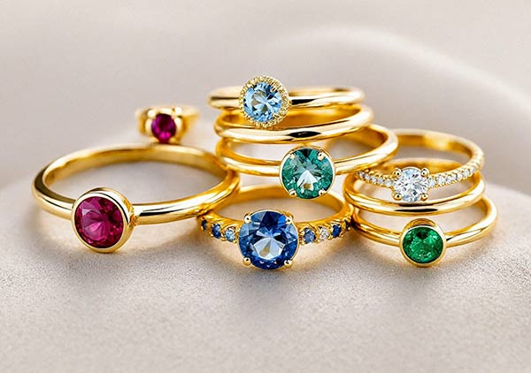 Yellow gold rings adorned with colorful gemstones – Trendy and luxurious jewelry 2025