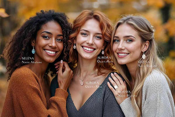 Three elegant women wearing Aden jewelry – Style guide from business to bohemian